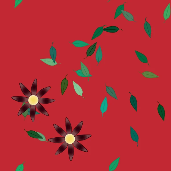 Eenvoudige Bloemen Met Groene Bladeren Vrije Samenstelling Vector Illustratie — Stockvector