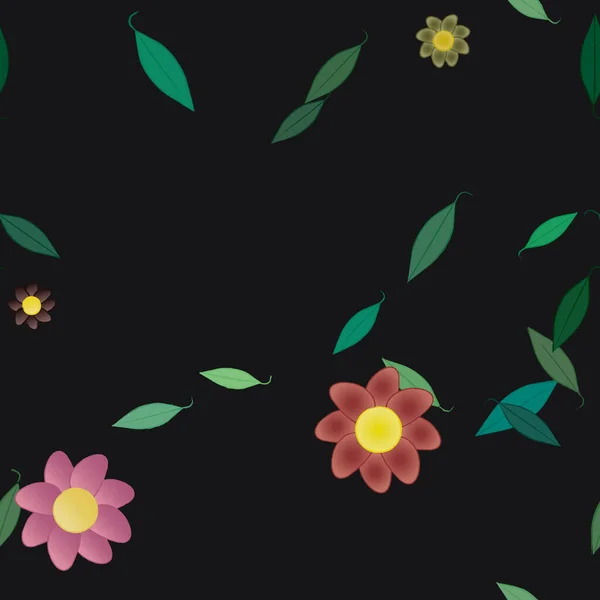 Fleurs Simples Avec Des Feuilles Vertes Composition Libre Illustration Vectorielle — Image vectorielle