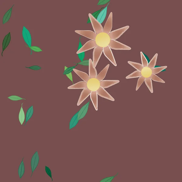 Fleurs Simples Avec Des Feuilles Vertes Composition Libre Illustration Vectorielle — Image vectorielle