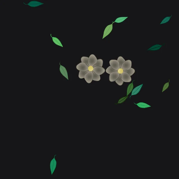 Flores Simples Con Hojas Verdes Composición Libre Ilustración Vectorial — Archivo Imágenes Vectoriales