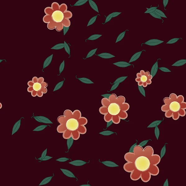 Flores Simples Con Hojas Verdes Composición Libre Ilustración Vectorial — Vector de stock