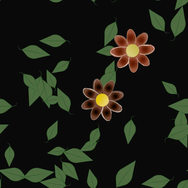 Flores Simples Con Hojas Verdes Composición Libre Ilustración Vectorial — Vector de stock