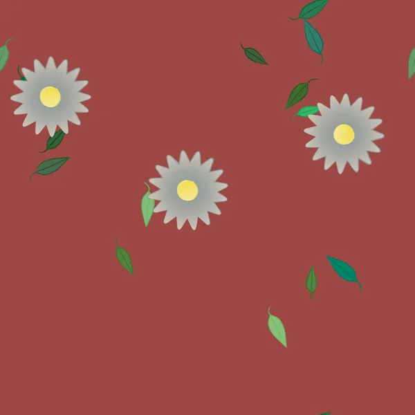 Fleurs Simples Avec Des Feuilles Vertes Composition Libre Illustration Vectorielle — Image vectorielle