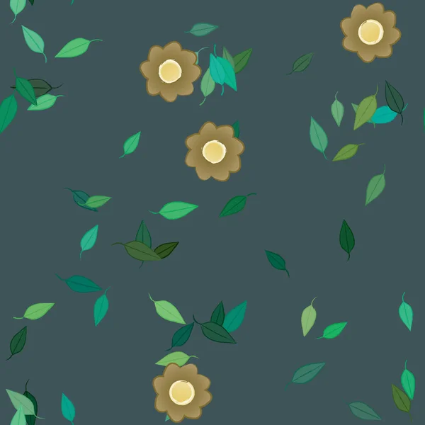 Fleurs Simples Avec Des Feuilles Vertes Composition Libre Illustration Vectorielle — Image vectorielle