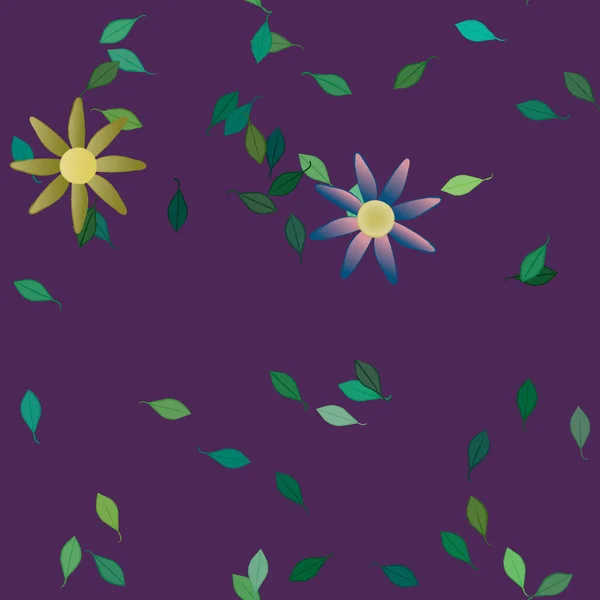 Flores Simples Con Hojas Verdes Composición Libre Ilustración Vectorial — Vector de stock