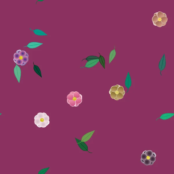 Flores Simples Con Hojas Verdes Composición Libre Ilustración Vectorial — Vector de stock