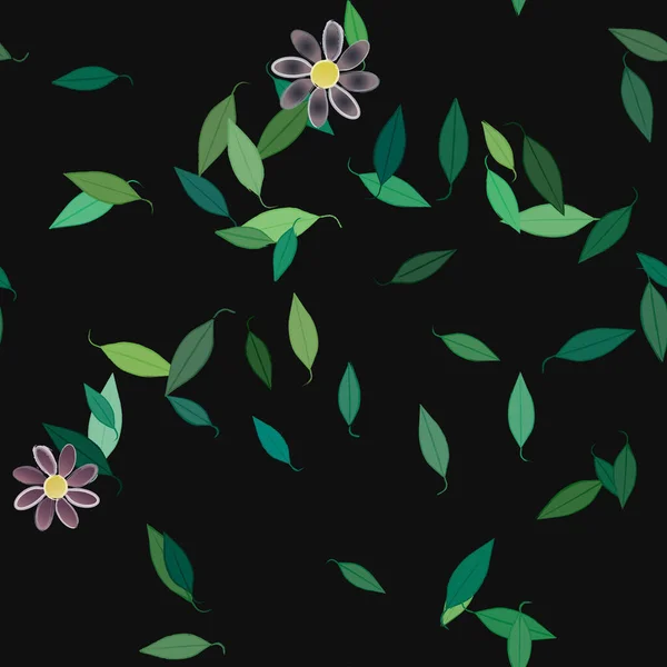 Enkla Blommor Med Gröna Blad Fri Sammansättning Vektor Illustration — Stock vektor