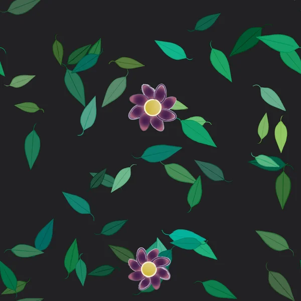 Fleurs Simples Avec Des Feuilles Vertes Composition Libre Illustration Vectorielle — Image vectorielle