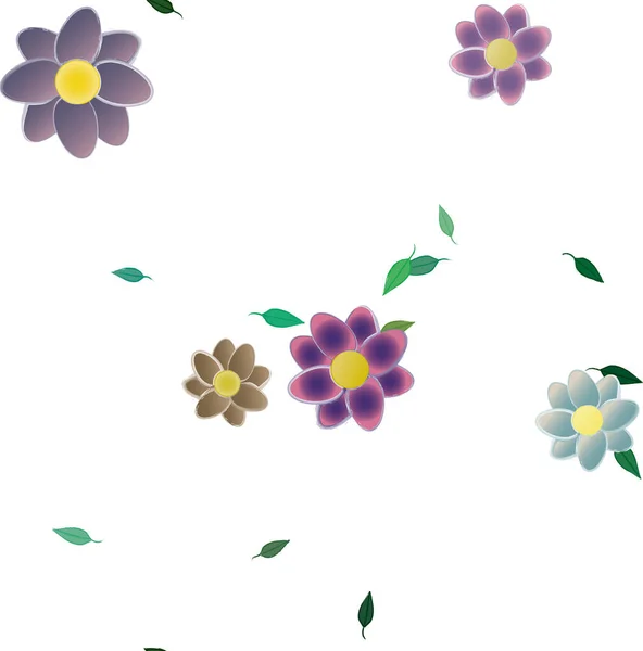 Fleurs Simples Avec Des Feuilles Vertes Composition Libre Illustration Vectorielle — Image vectorielle