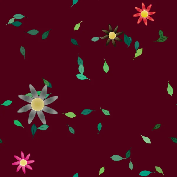 Flores Simples Con Hojas Verdes Composición Libre Ilustración Vectorial — Vector de stock