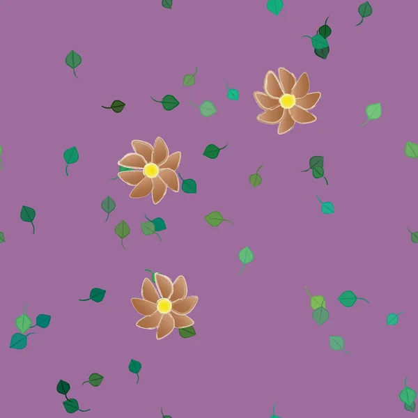 Fleurs Simples Avec Des Feuilles Vertes Composition Libre Illustration Vectorielle — Image vectorielle