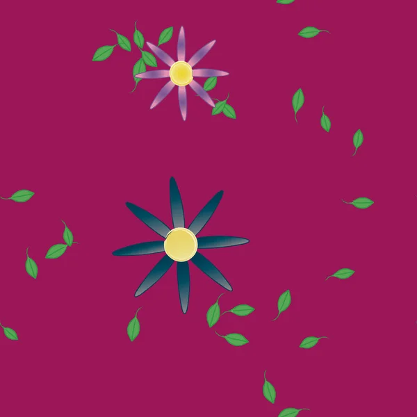 Flores Simples Con Hojas Verdes Composición Libre Ilustración Vectorial — Vector de stock