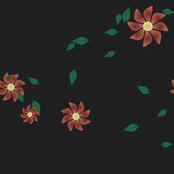 Flores Simples Con Hojas Verdes Composición Libre Ilustración Vectorial — Vector de stock