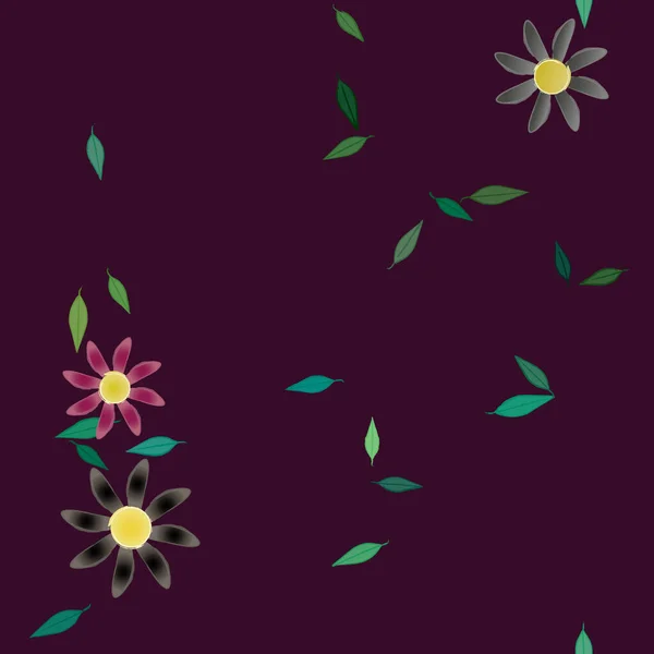 Fleurs Simples Avec Des Feuilles Vertes Composition Libre Illustration Vectorielle — Image vectorielle