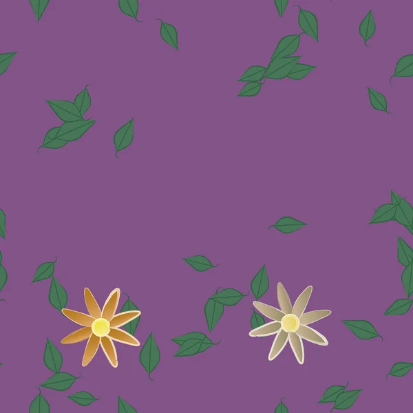 Flores Simples Con Hojas Verdes Composición Libre Ilustración Vectorial — Vector de stock