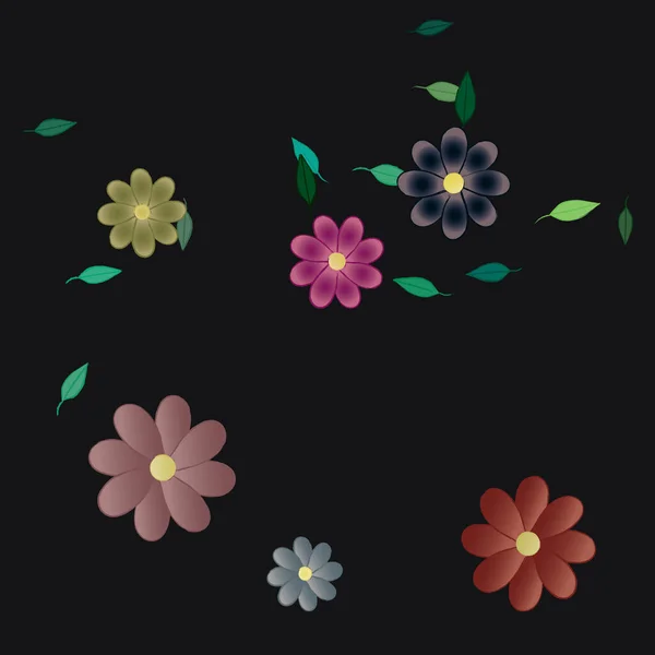 Fleurs Simples Avec Des Feuilles Vertes Composition Libre Illustration Vectorielle — Image vectorielle