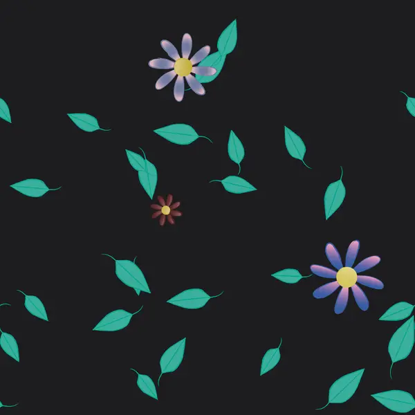 Flores Simples Con Hojas Verdes Composición Libre Ilustración Vectorial — Vector de stock