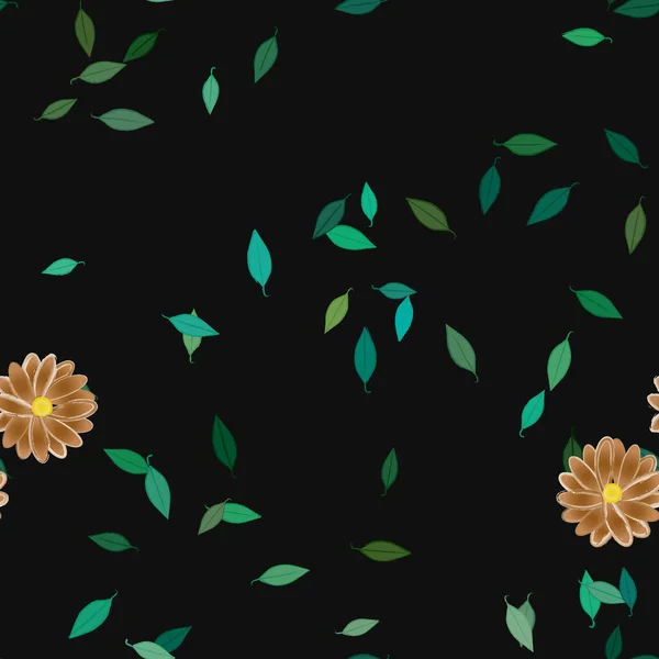 Flores Simples Con Hojas Verdes Composición Libre Ilustración Vectorial — Vector de stock