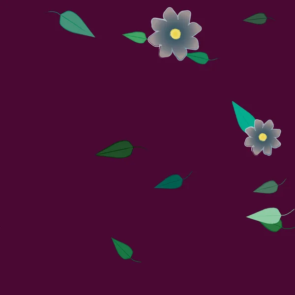 Flores Simples Con Hojas Verdes Composición Libre Ilustración Vectorial — Vector de stock