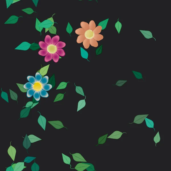 Fleurs Simples Avec Des Feuilles Vertes Composition Libre Illustration Vectorielle — Image vectorielle