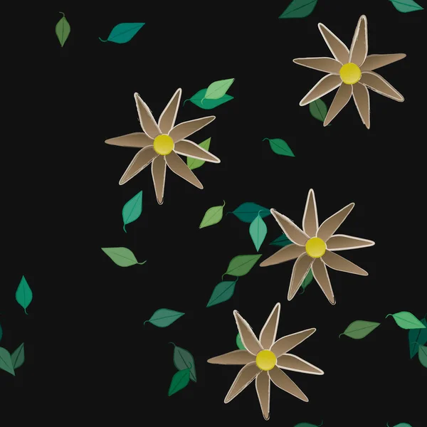 Flores Simples Con Hojas Verdes Composición Libre Ilustración Vectorial — Vector de stock