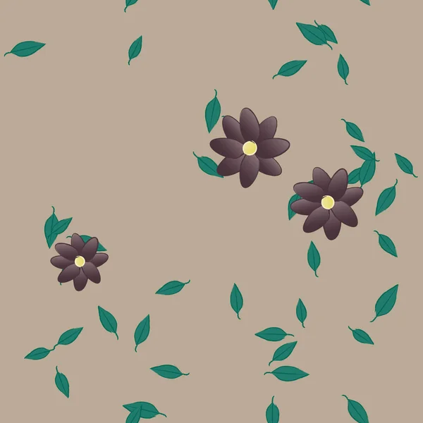 Fleurs Simples Avec Des Feuilles Vertes Composition Libre Illustration Vectorielle — Image vectorielle