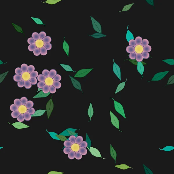 Flores Simples Con Hojas Verdes Composición Libre Ilustración Vectorial — Vector de stock