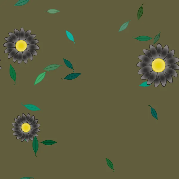 Flores Simples Con Hojas Verdes Composición Libre Ilustración Vectorial — Vector de stock