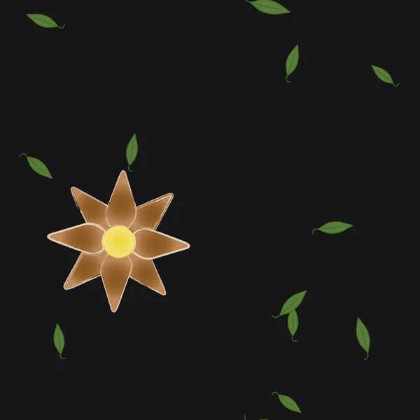 Flores Simples Con Hojas Verdes Composición Libre Ilustración Vectorial — Vector de stock