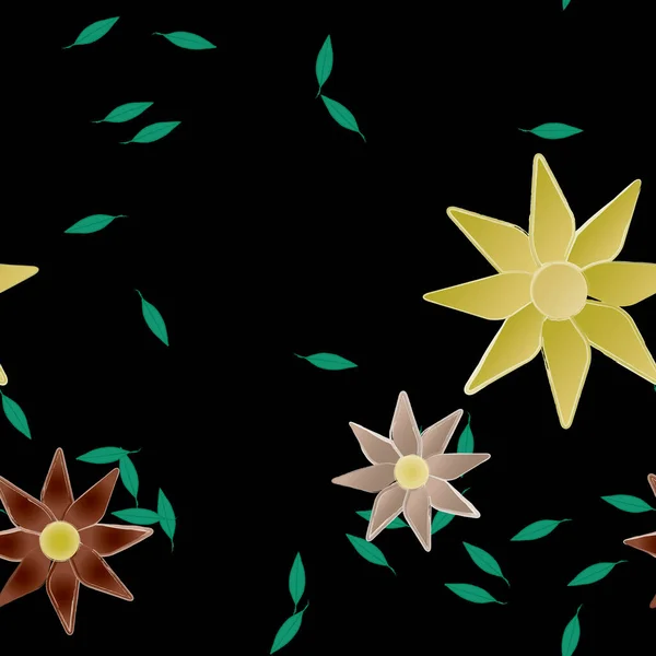 Flores Simples Con Hojas Verdes Composición Libre Ilustración Vectorial — Vector de stock