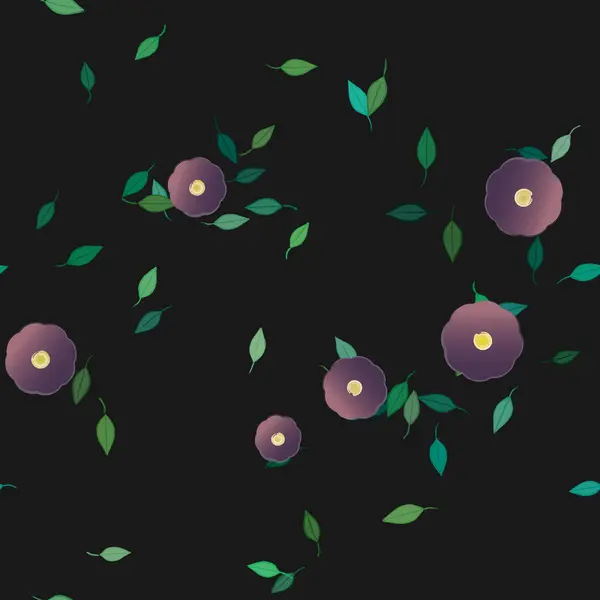 Flores Simples Con Hojas Verdes Composición Libre Ilustración Vectorial — Vector de stock