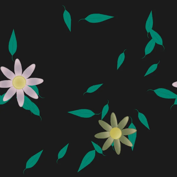 Flores Simples Con Hojas Verdes Composición Libre Ilustración Vectorial — Archivo Imágenes Vectoriales