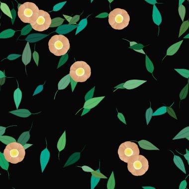 Serbest kompozisyonda yeşil yapraklı basit çiçekler, vektör illüstrasyonu