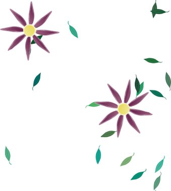 Serbest kompozisyonda yeşil yapraklı basit çiçekler, vektör illüstrasyonu