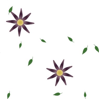 Serbest kompozisyonda yeşil yapraklı basit çiçekler, vektör illüstrasyonu