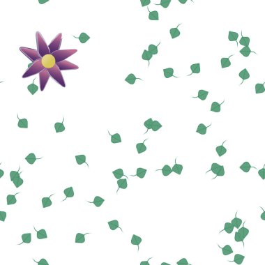 Serbest kompozisyonda yeşil yapraklı basit çiçekler, vektör illüstrasyonu