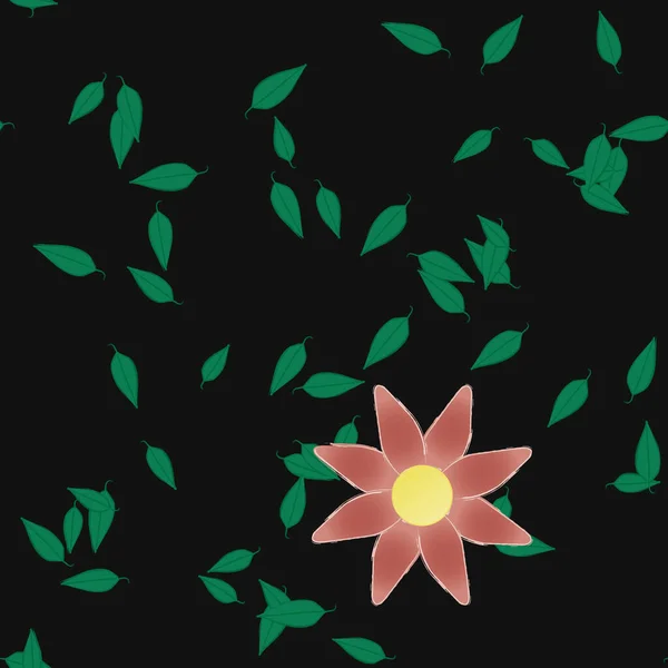 Flores Simples Con Hojas Verdes Composición Libre Ilustración Vectorial — Archivo Imágenes Vectoriales