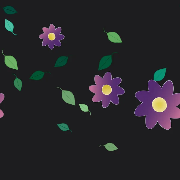 Flores Simples Con Hojas Verdes Composición Libre Ilustración Vectorial — Vector de stock