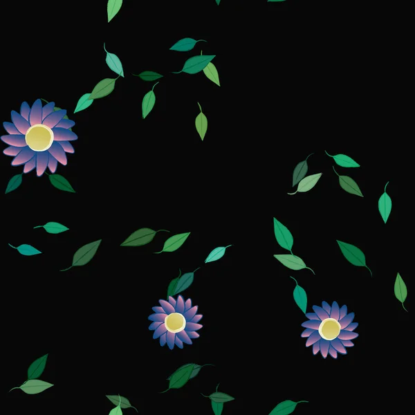 Flores Simples Con Hojas Verdes Composición Libre Ilustración Vectorial — Archivo Imágenes Vectoriales