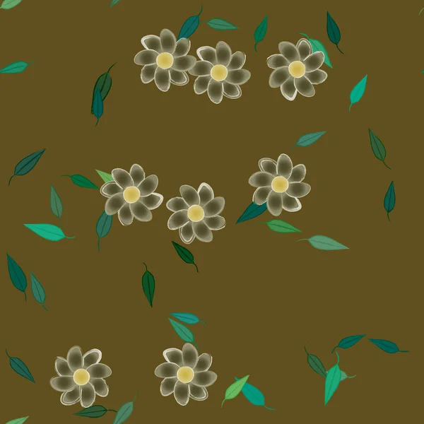 Fleurs Simples Avec Des Feuilles Vertes Composition Libre Illustration Vectorielle — Image vectorielle