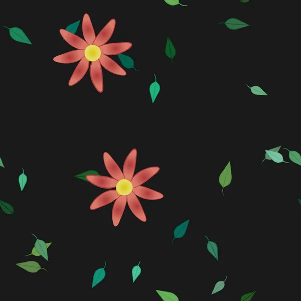 Flores Simples Con Hojas Verdes Composición Libre Ilustración Vectorial — Vector de stock