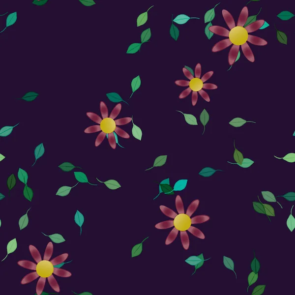 Flores Simples Con Hojas Verdes Composición Libre Ilustración Vectorial — Archivo Imágenes Vectoriales