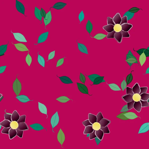 Flores Simples Con Hojas Verdes Composición Libre Ilustración Vectorial — Vector de stock