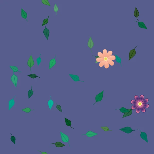 Fleurs Simples Avec Des Feuilles Vertes Composition Libre Illustration Vectorielle — Image vectorielle