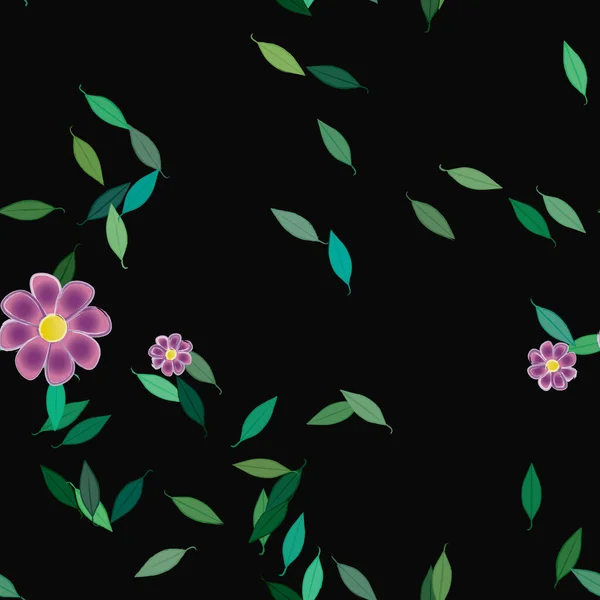 Flores Simples Con Hojas Verdes Composición Libre Ilustración Vectorial — Archivo Imágenes Vectoriales