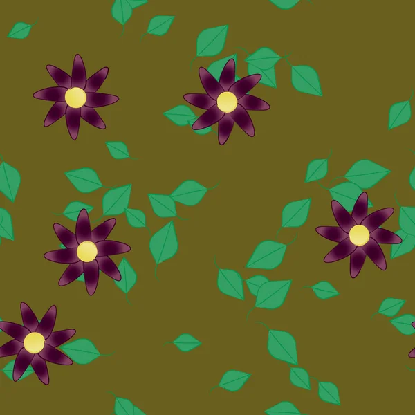 Fleurs Simples Avec Des Feuilles Vertes Composition Libre Illustration Vectorielle — Image vectorielle