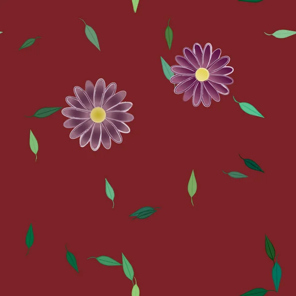 Fleurs Simples Avec Des Feuilles Vertes Composition Libre Illustration Vectorielle — Image vectorielle