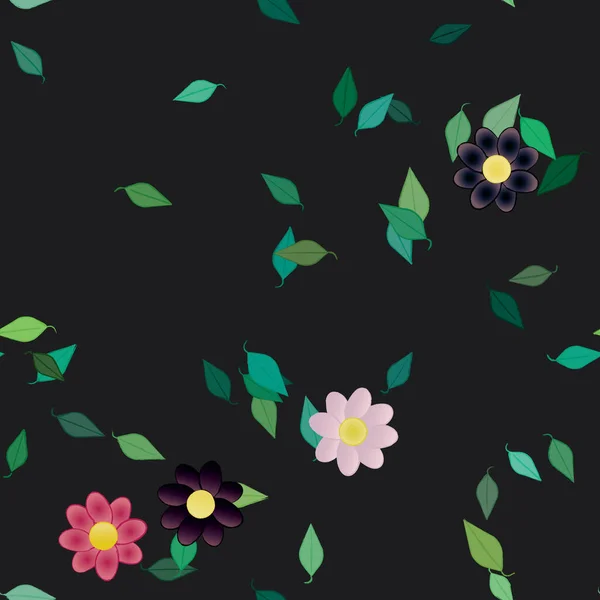 Fleurs Simples Avec Des Feuilles Vertes Composition Libre Illustration Vectorielle — Image vectorielle