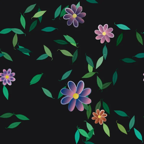 Fleurs Simples Avec Des Feuilles Vertes Composition Libre Illustration Vectorielle — Image vectorielle