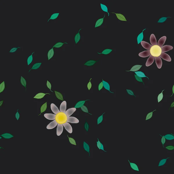 Fleurs Simples Avec Des Feuilles Vertes Composition Libre Illustration Vectorielle — Image vectorielle